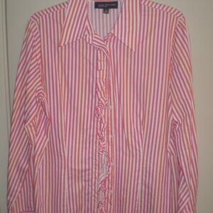 Women's Jones New York Signature Pink & Orange Ruffle Blouse Size Large